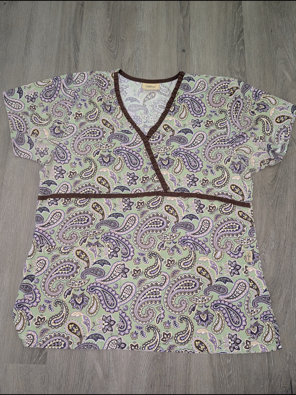 Tafford Light Green and Purple Paisley Scrub Top